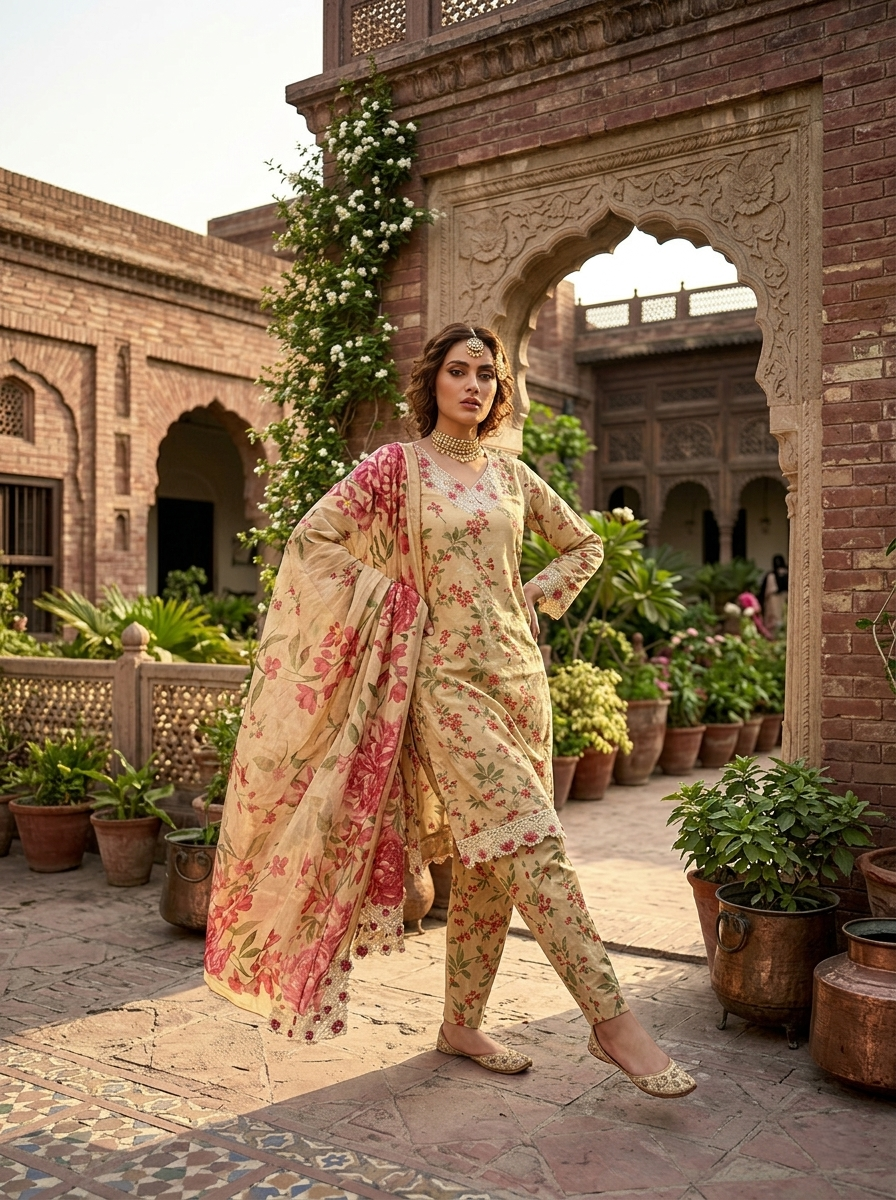03 Piece  Printed Lawn Suit - Ready to Wear
