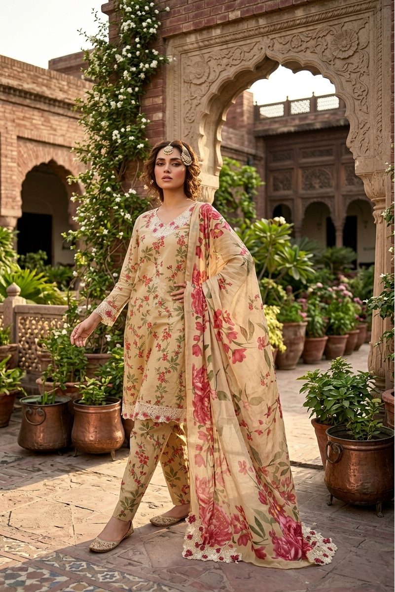 03 Piece  Printed Lawn Suit - Ready to Wear