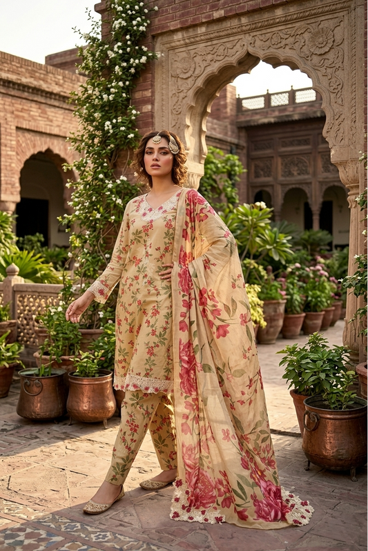 03 Piece  Printed Lawn Suit - Ready to Wear