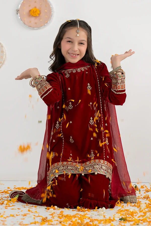 Elegant Embroidered Chiffon Girls’ Gharara 3-Piece – Ready to Wear