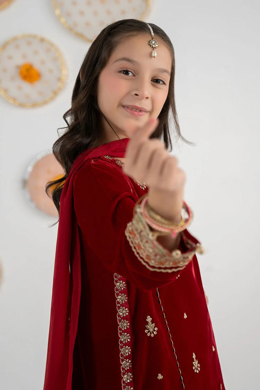 Elegant Embroidered Chiffon Girls’ Gharara 3-Piece – Ready to Wear