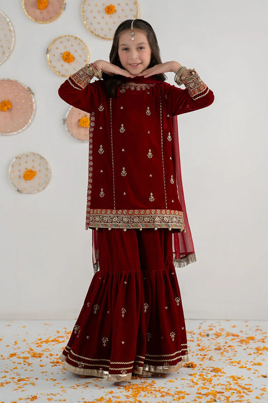 Elegant Embroidered Chiffon Girls’ Gharara 3-Piece – Ready to Wear
