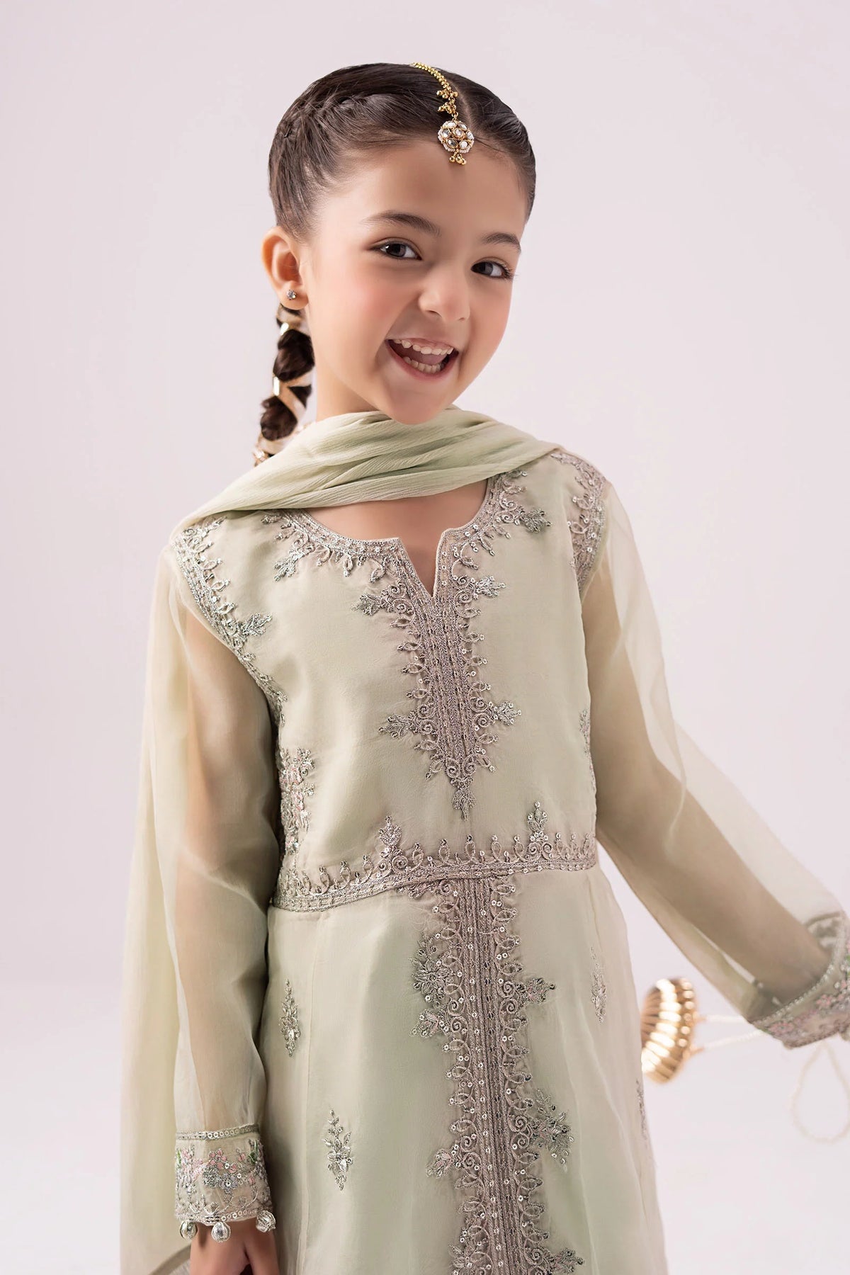 Elegant Embroidered Chiffon Girls’ 3-Piece Party Wear – Ready to Wear
