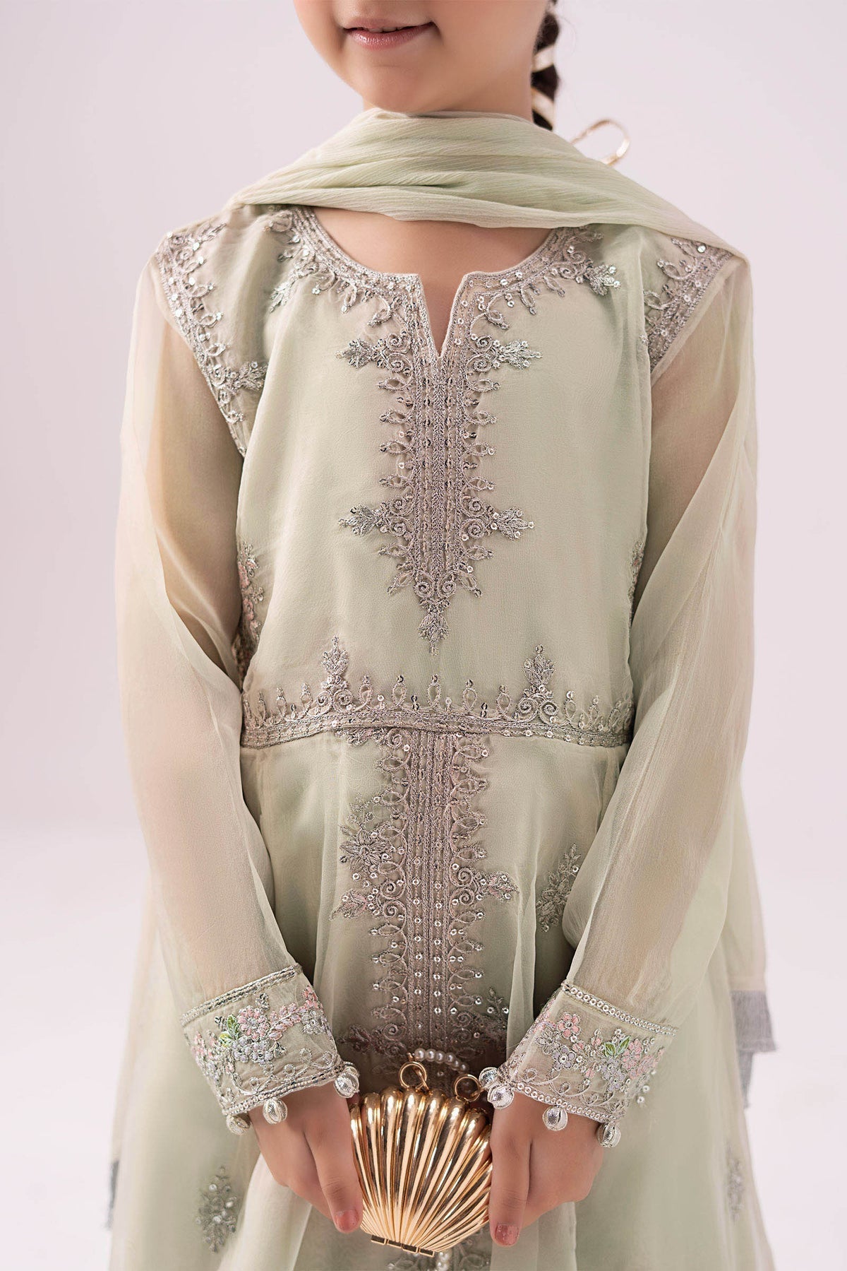 Elegant Embroidered Chiffon Girls’ 3-Piece Party Wear – Ready to Wear
