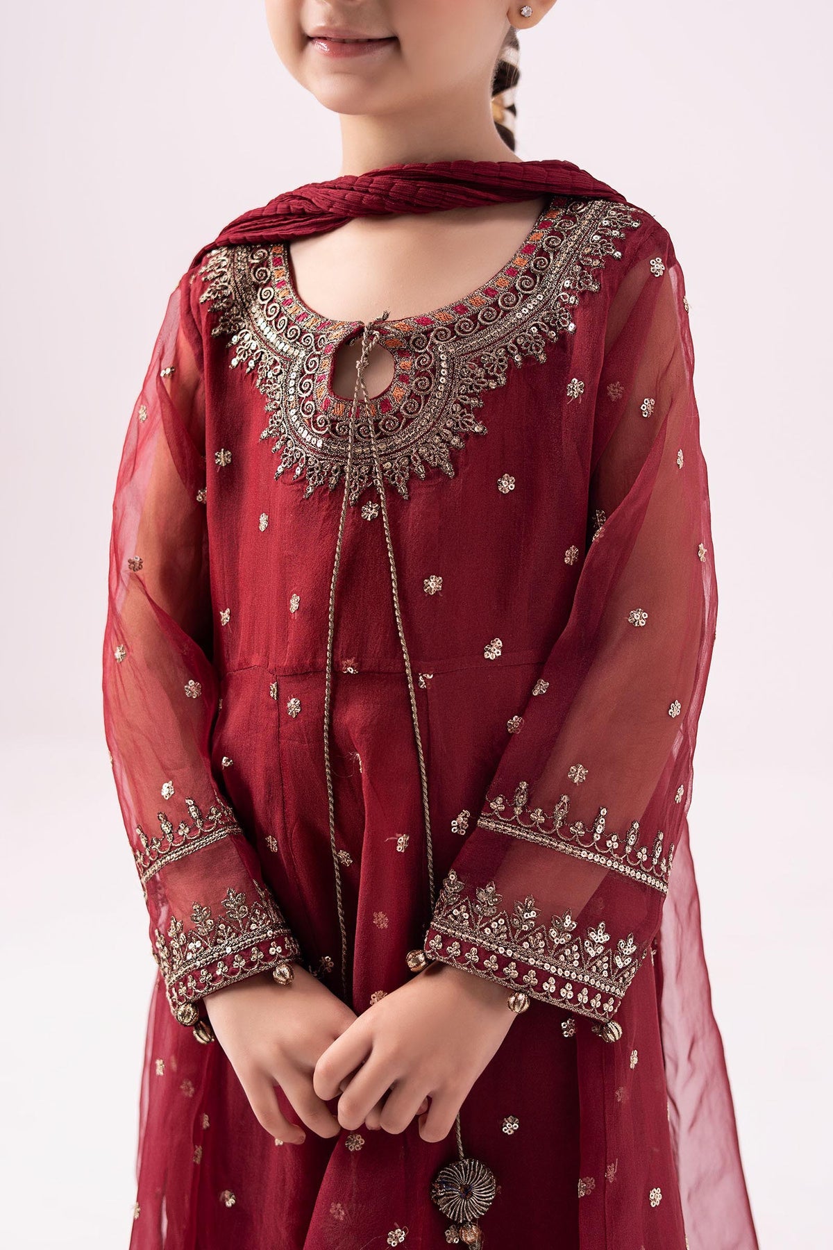 Elegant Embroidered Chiffon Girls’ Ready-to-Wear Suit