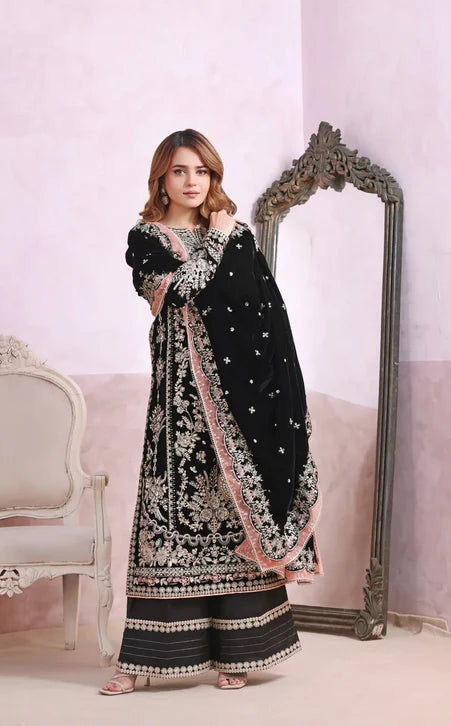 Luxury Velvet Embroidered Ready-to-Wear 3-Piece Suit