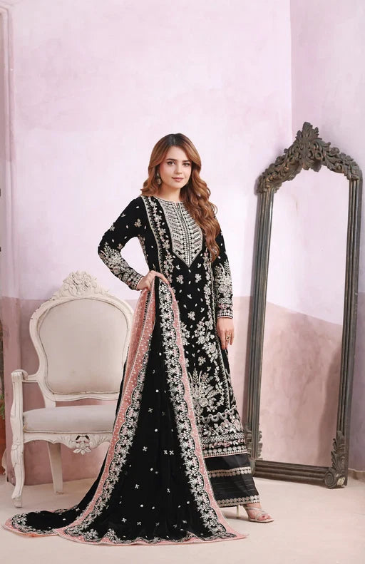Luxury Velvet Embroidered Ready-to-Wear 3-Piece Suit