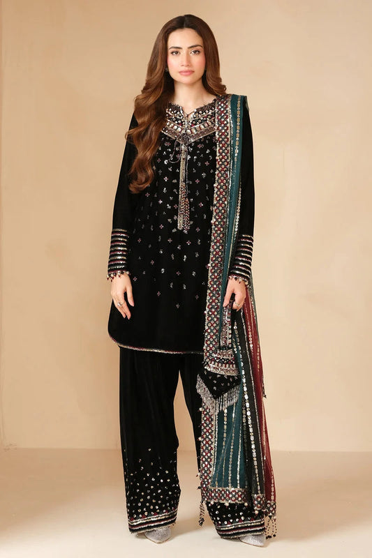 Luxury Velvet Embroidered 3-Piece Ready-to-Wear Suit