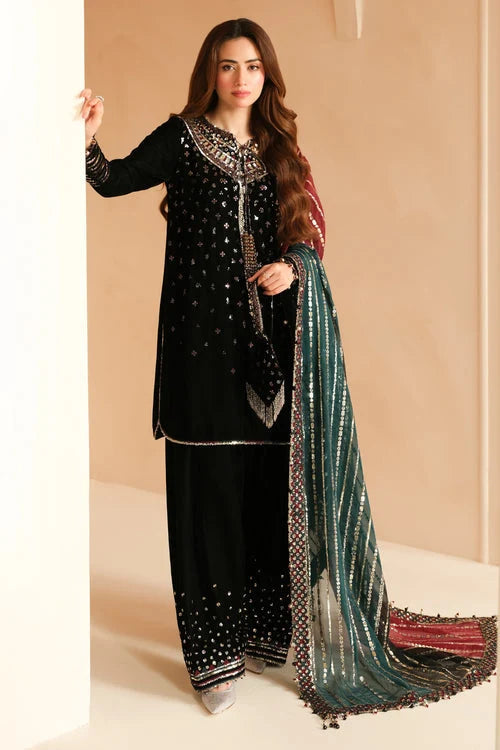Luxury Velvet Embroidered 3-Piece Ready-to-Wear Suit