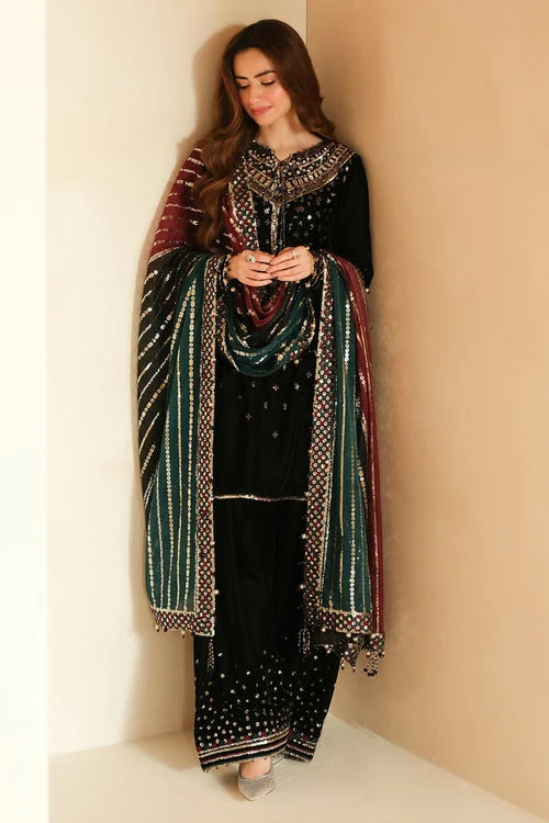 Luxury Velvet Embroidered 3-Piece Ready-to-Wear Suit