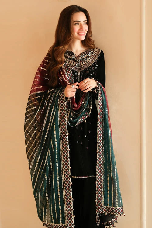 Luxury Velvet Embroidered 3-Piece Ready-to-Wear Suit