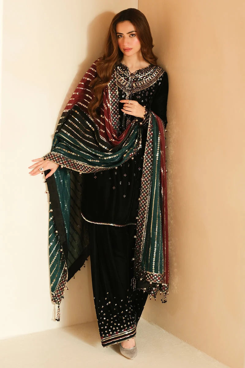 Luxury Velvet Embroidered 3-Piece Ready-to-Wear Suit