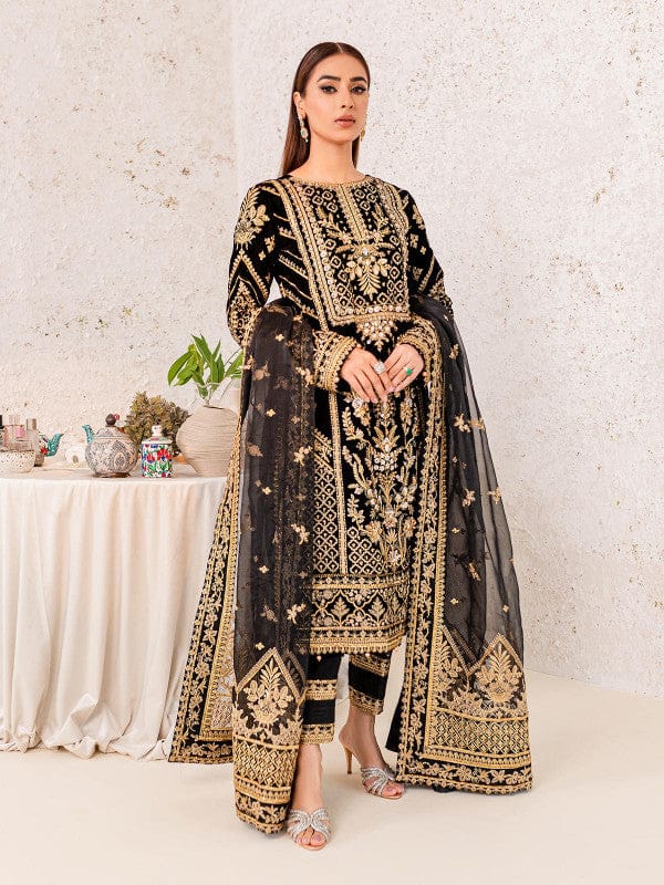Embroidered Velvet 3-Piece Ready-to-Wear Suit