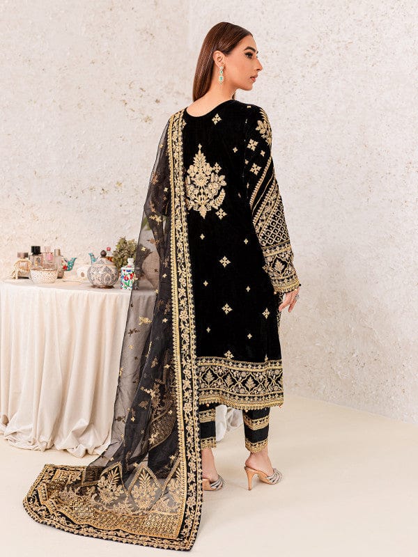 Embroidered Velvet 3-Piece Ready-to-Wear Suit