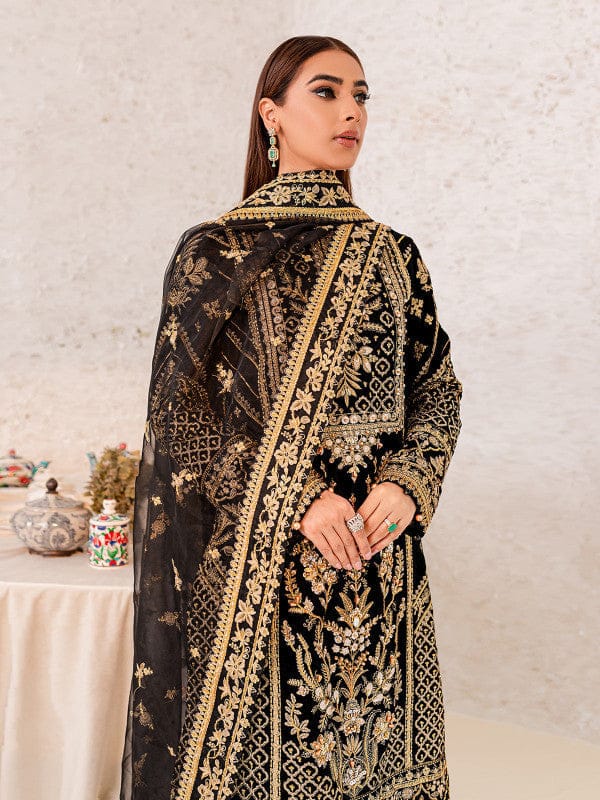 Embroidered Velvet 3-Piece Ready-to-Wear Suit