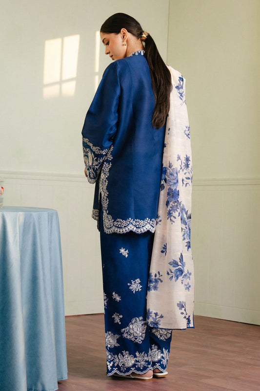 Deep Navy Flora - 3 Piece Embroidered Suit | Ready To Wear