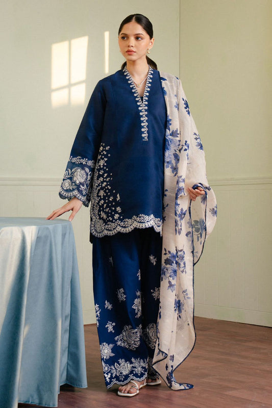 Deep Navy Flora - 3 Piece Embroidered Suit | Ready To Wear