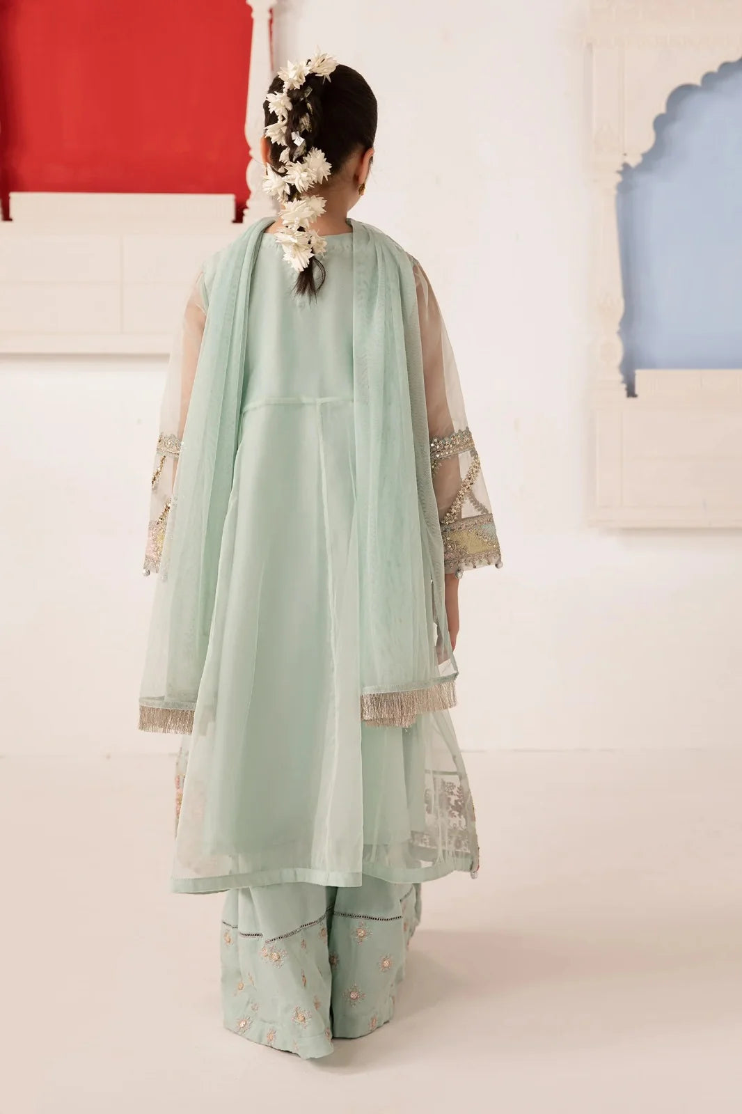 03 Piece Embroidered Chiffon Girls’ Suit with Embroidered Koti – Ready to Wear