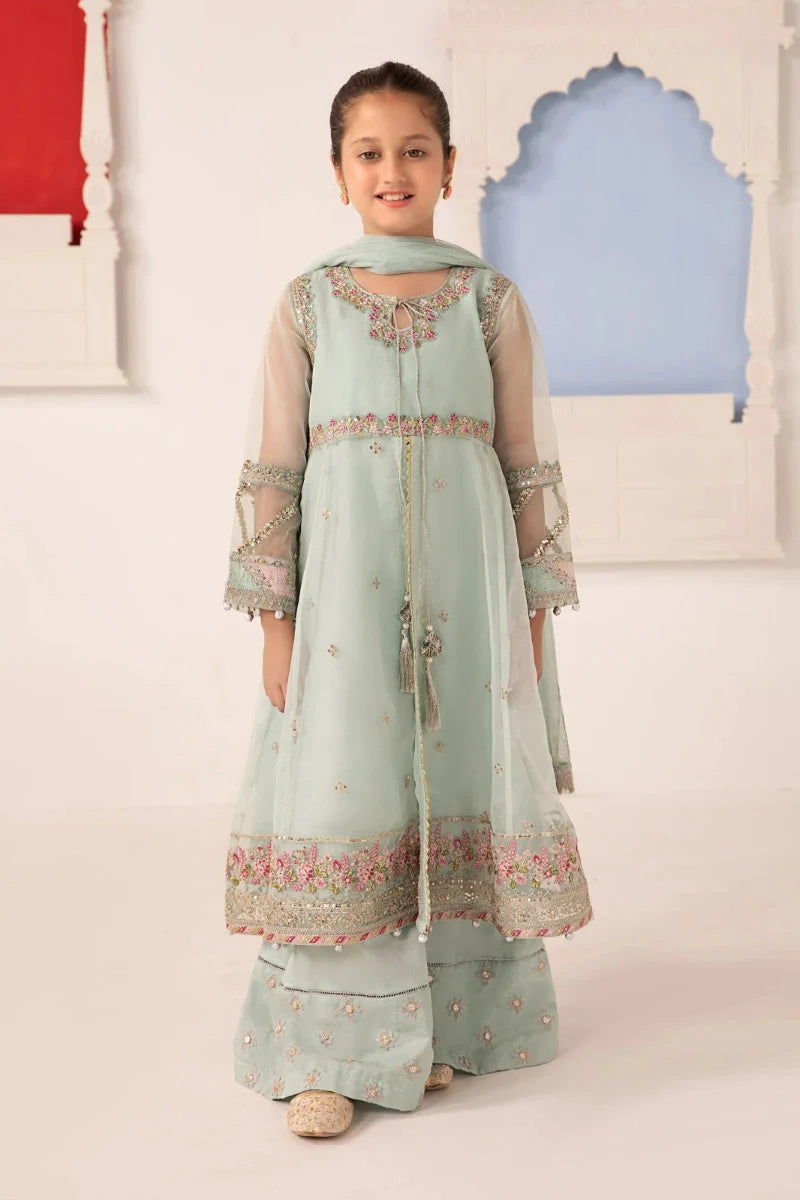 03 Piece Embroidered Chiffon Girls’ Suit with Embroidered Koti – Ready to Wear
