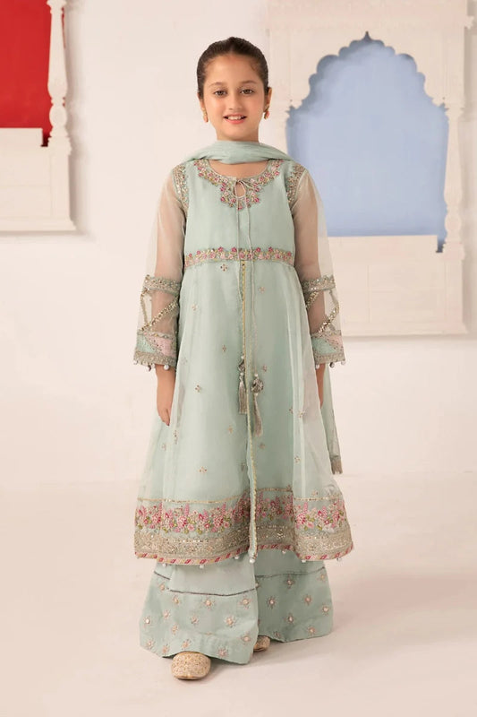 03 Piece Embroidered Chiffon Girls’ Suit with Embroidered Koti – Ready to Wear