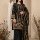 03 Piece Black & Gold Embroidered Jacquard Suit - Ready to Wear