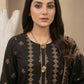 03 Piece Black & Gold Embroidered Jacquard Suit - Ready to Wear
