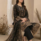 03 Piece Black & Gold Embroidered Jacquard Suit - Ready to Wear