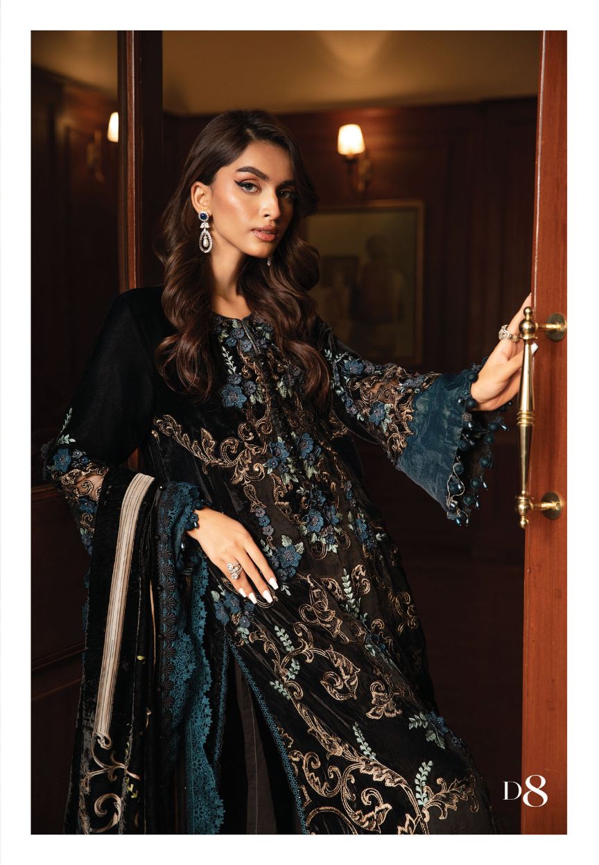 Luxury Heavy Embroidered Velvet 3-Piece Ready-to-Wear Suit