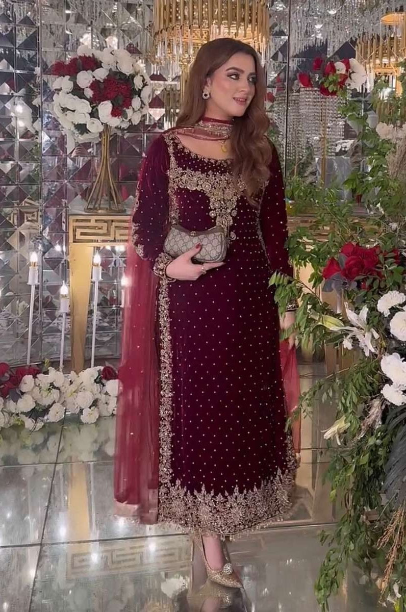 Luxury Embroidered Velvet 3-Piece Suit