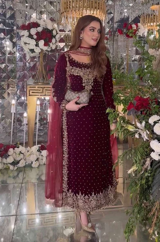 Luxury Embroidered Velvet 3-Piece Suit