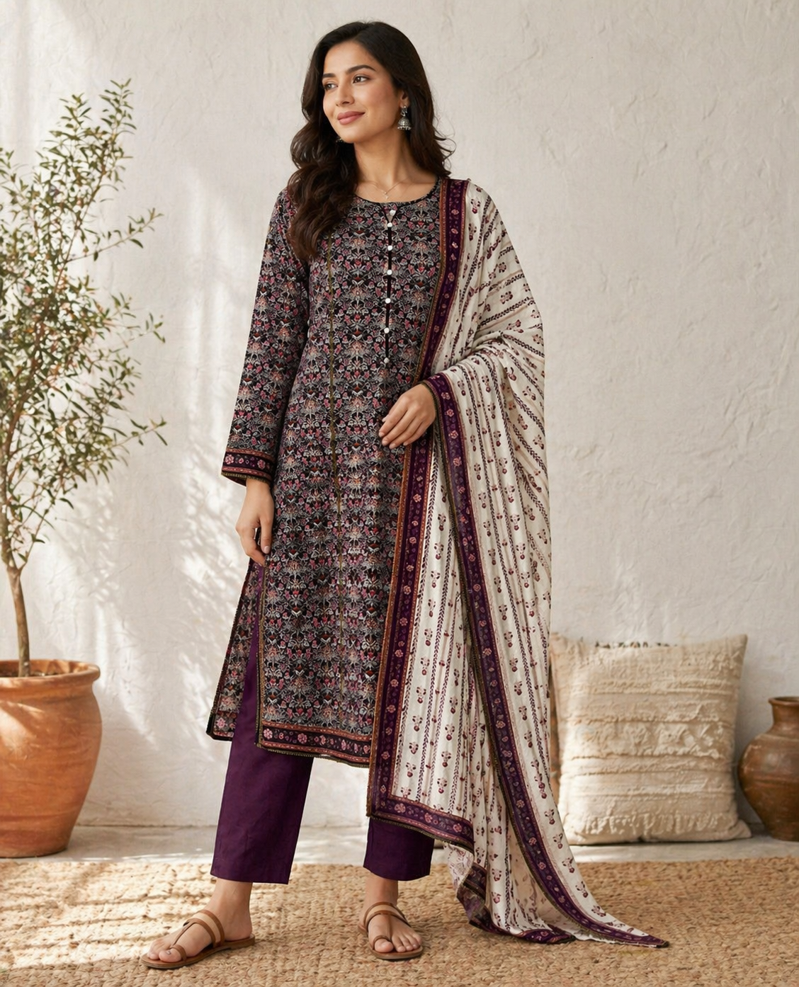 03 Piece  Printed Lawn Suit - Ready  To Wear