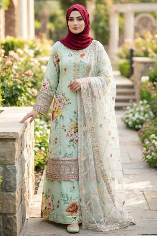 03-Piece Printed Lawn Suit With Embroidery | Ready To Wear