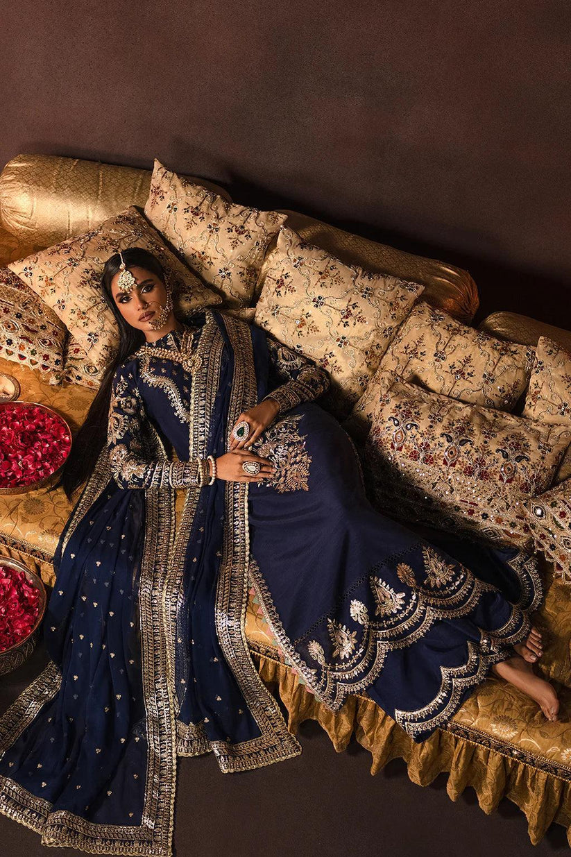 Royal Navy & Golden Glow – Luxury Embroidered Velvet Suit | Ready to Wear