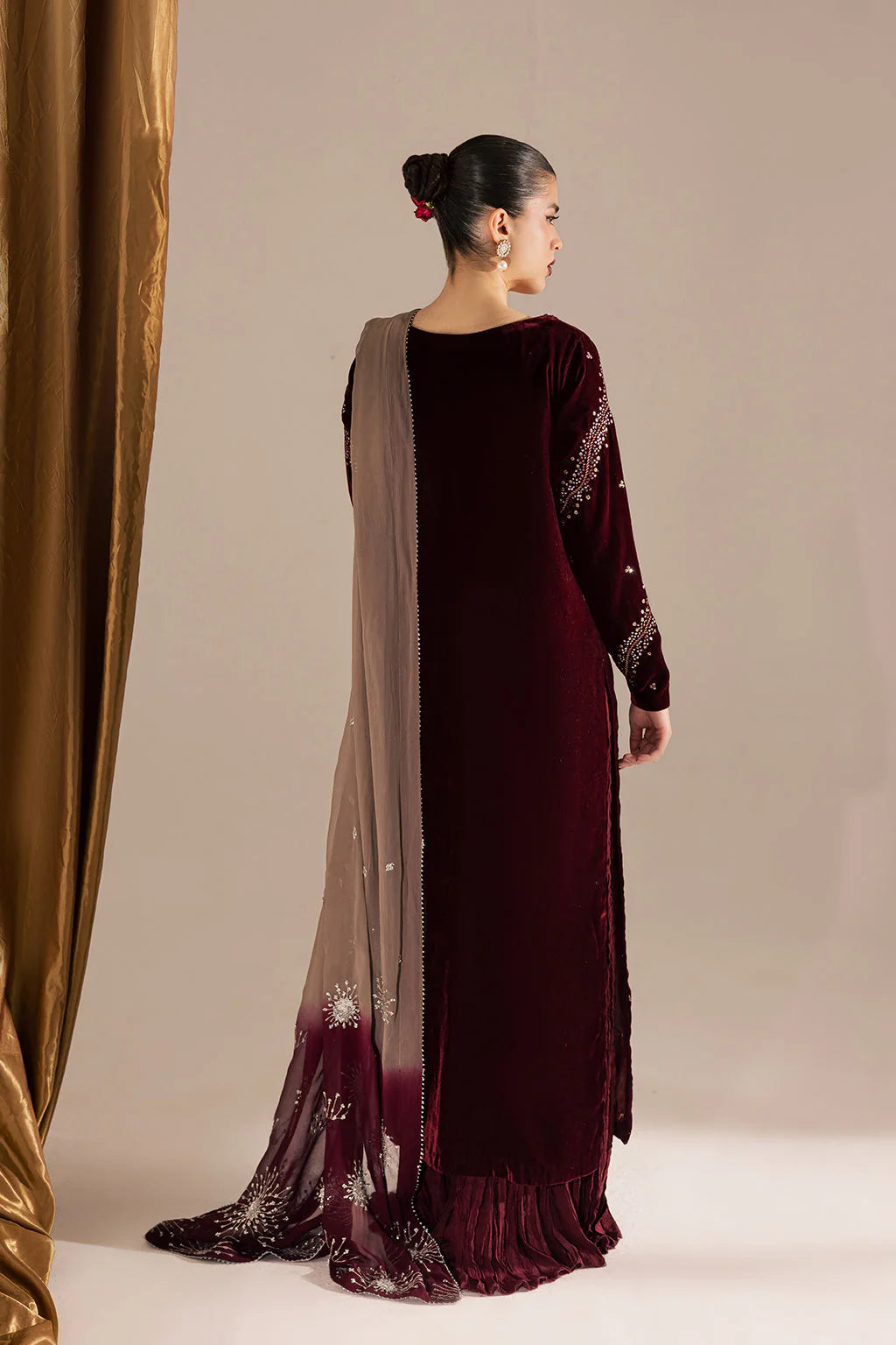Elegant  Velvet Embroidered Ready-to-Wear 3-Piece Suit
