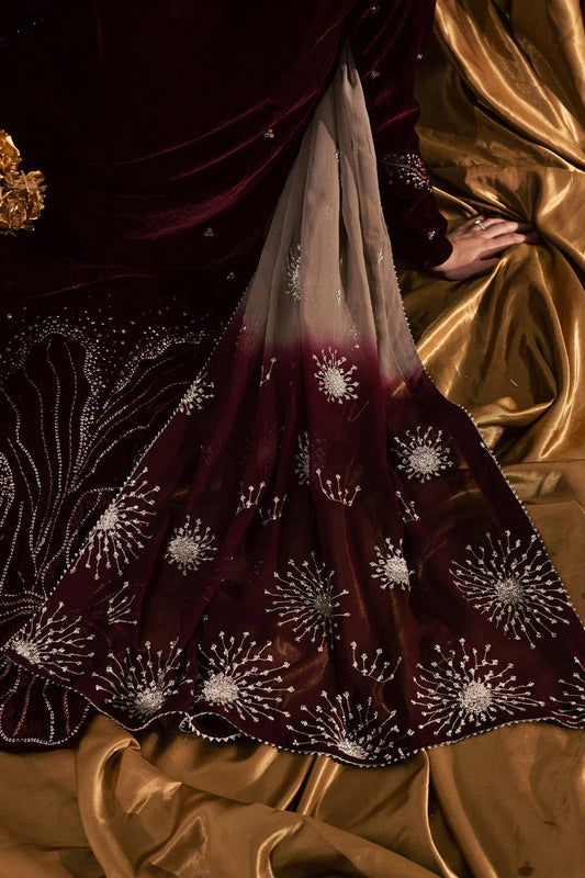 Elegant  Velvet Embroidered Ready-to-Wear 3-Piece Suit