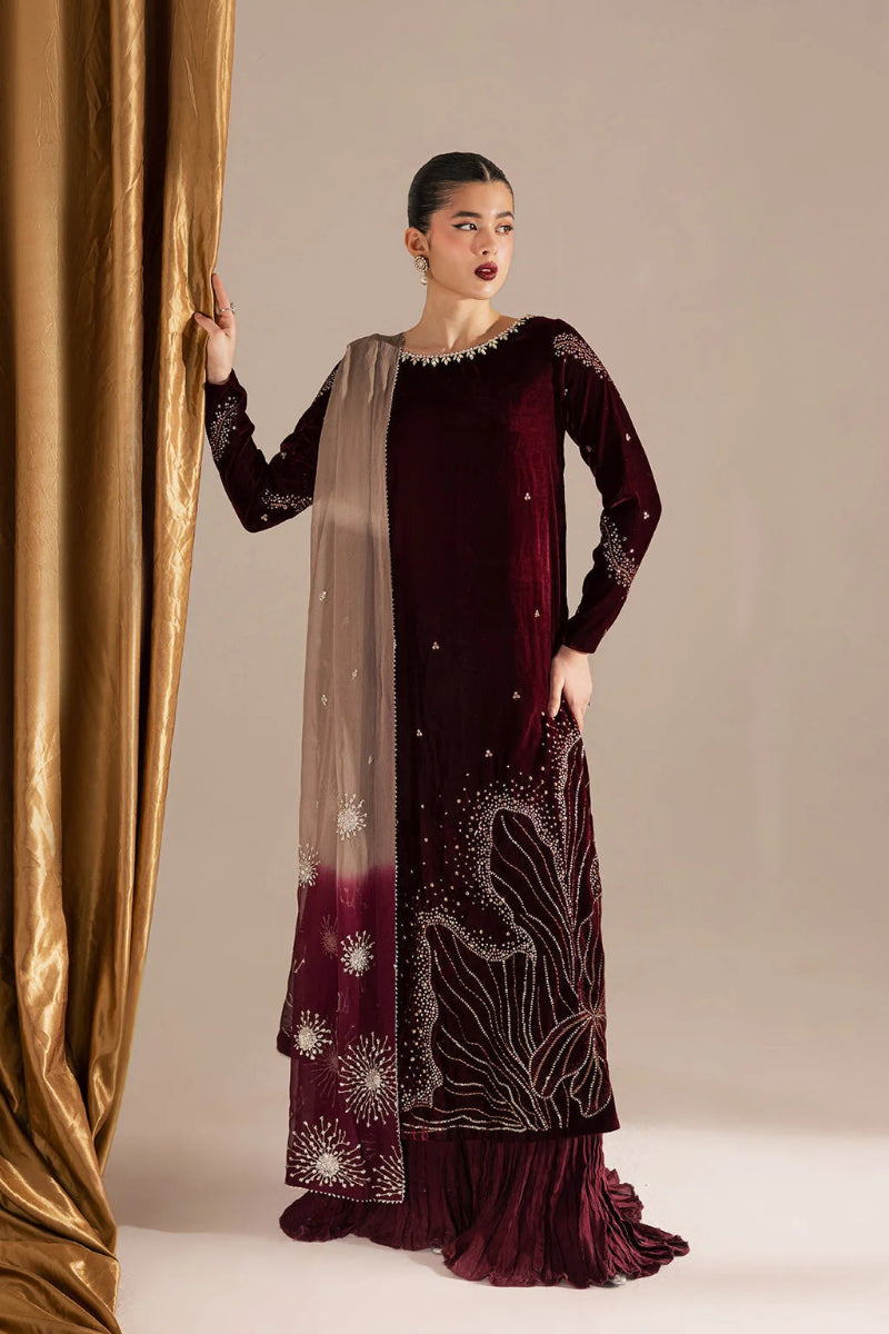 Elegant  Velvet Embroidered Ready-to-Wear 3-Piece Suit