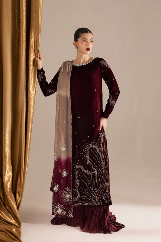 Elegant  Velvet Embroidered Ready-to-Wear 3-Piece Suit