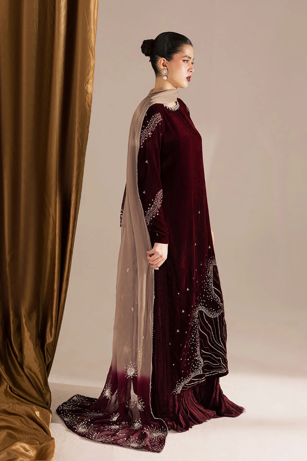 Elegant  Velvet Embroidered Ready-to-Wear 3-Piece Suit